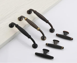 Solid Brass Vintage Cabinet Pulls & Knobs - Red Bronze Finish - #1 Black T-Shape / 1pc