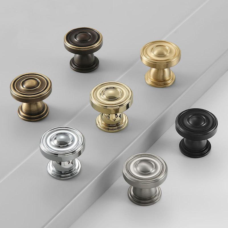 Classic Round Solid Brass Cabinet Knobs Traditional Drawer Pulls in Bronze Gold Black Chrome Nickel for Kitchen Dresser Furniture Upgrade