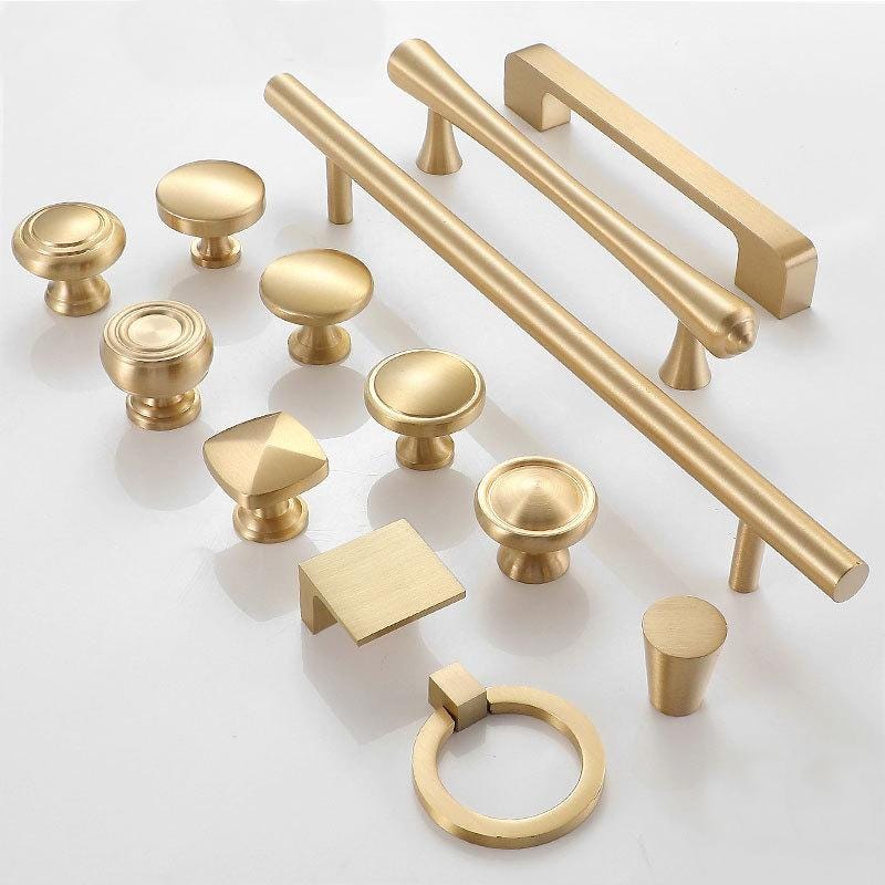 Modern Gold Solid Brass Cabinet Knobs Pulls Scandinavian Minimalist Vintage Style Drawer Handles Kitchen Dresser Wardrobe Closet Home Decor
