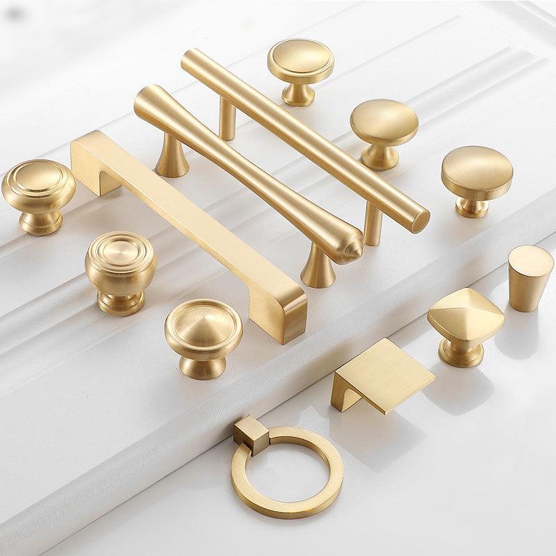 Modern Gold Solid Brass Cabinet Knobs Pulls Scandinavian Minimalist Vintage Style Drawer Handles Kitchen Dresser Wardrobe Closet Home Decor