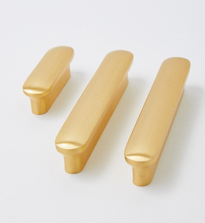 Minimalist Brushed Gold Solid Brass Cabinet Pulls Modern Sleek Drawer Handles Kitchen Closet Dresser Furniture Renovation