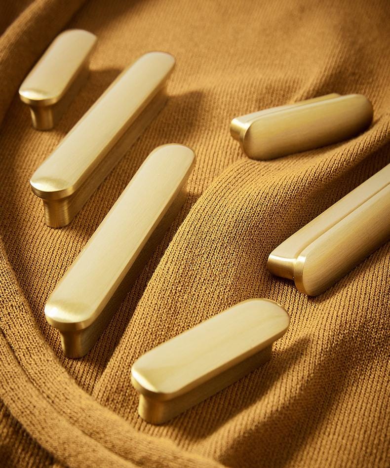 Minimalist Brushed Gold Solid Brass Cabinet Pulls Modern Sleek Drawer Handles Kitchen Closet Dresser Furniture Renovation