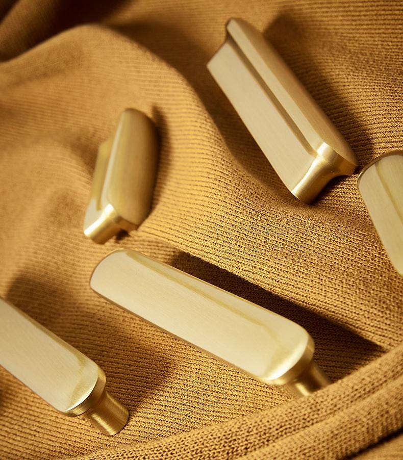 Minimalist Brushed Gold Solid Brass Cabinet Pulls Modern Sleek Drawer Handles Kitchen Closet Dresser Furniture Renovation