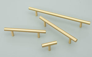 Solid Brass Minimalist Cabinet Pulls & Knobs - Matte Gold Finish - #6 - 128mm / 1pc