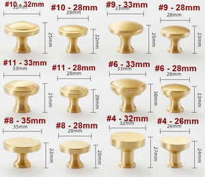 Solid Brass Round Cabinet Pulls & Knobs - Brushed Gold Finish - #2 - 15mm / 1pc
