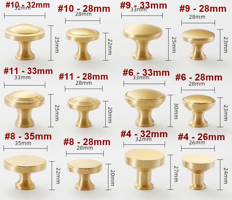 Solid Brass Round Cabinet Pulls & Knobs - Brushed Gold Finish - #2 - 15mm / 1pc
