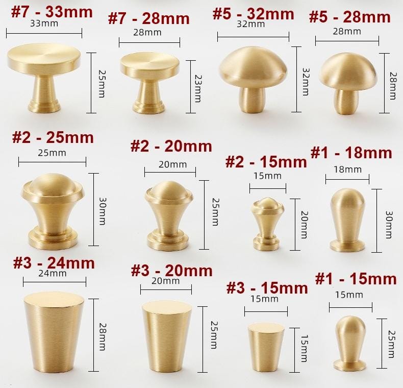 Minimalist Brushed Gold Solid Brass Cabinet Knobs Modern Solid Brass Drawer Pulls Round Conical Mushroom Shapes Any Interior Style