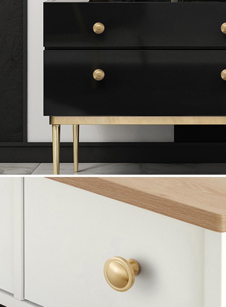 Minimalist Brushed Gold Solid Brass Cabinet Knobs Modern Solid Brass Drawer Pulls Round Conical Mushroom Shapes Any Interior Style
