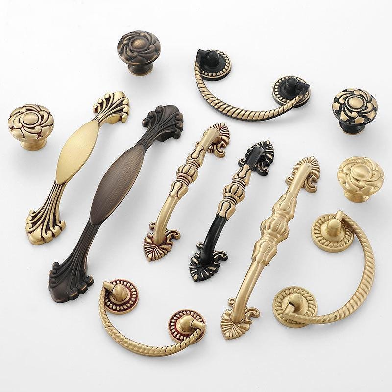 Solid Brass Floral Cabinet Pulls & Knobs - Black Finish Hardware - #2 Br/Coffee 130mm / 1pc