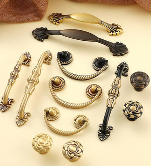 Solid Brass Floral Cabinet Pulls & Knobs - Black Finish Hardware - #2 Br/Rose 130mm / 1pc
