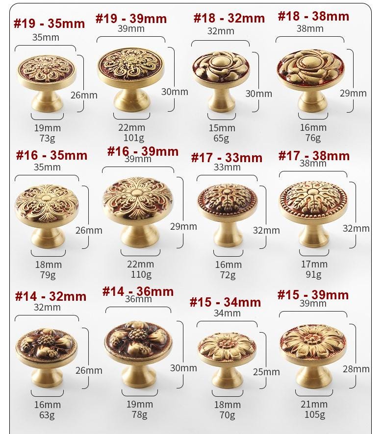Solid Brass Floral Cabinet Pulls & Knobs - Antique Bronze Finish - #3 - 128mm / 1pc