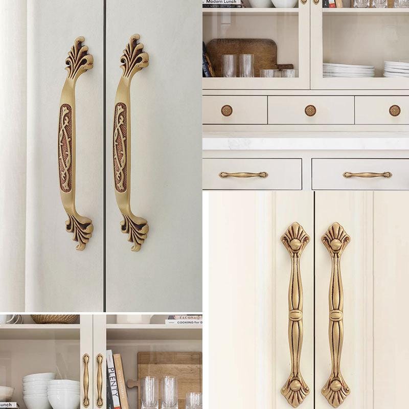 Vintage Gold Cabinet Drawer Pulls Knobs Baroque Floral Design Solid Brass Antique Bronze Handles Classic Furniture Kitchen Wardrobe Décor