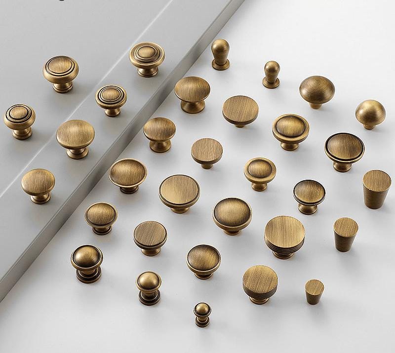 Aged Solid Brass Cabinet Knobs Antique Bronze Minimalist & Retro Style Drawer Pulls Kitchen Dresser Closet Bathroom Furniture Restoration