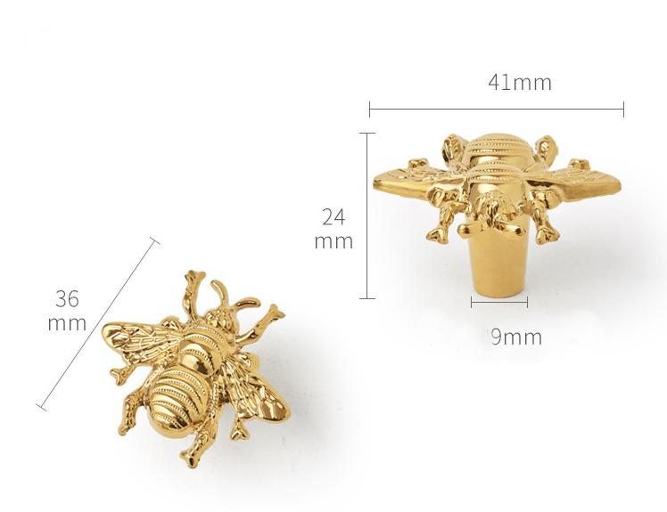 Gold Bee Solid Brass Drawer Knobs Cute Insect Cabinet Handles Kids Room Nursery Nature-Inspired Furniture Decor