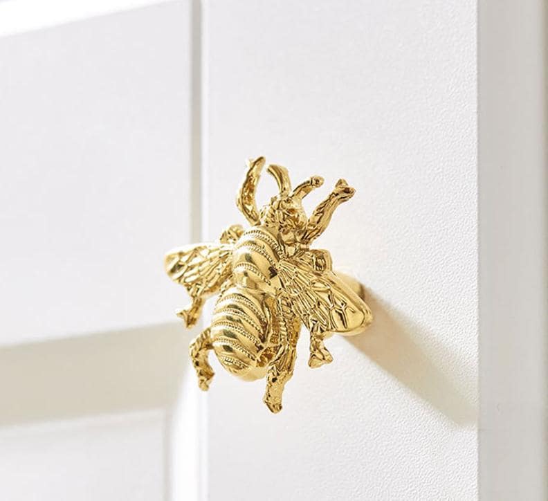 Gold Bee Solid Brass Drawer Knobs Cute Insect Cabinet Handles Kids Room Nursery Nature-Inspired Furniture Decor