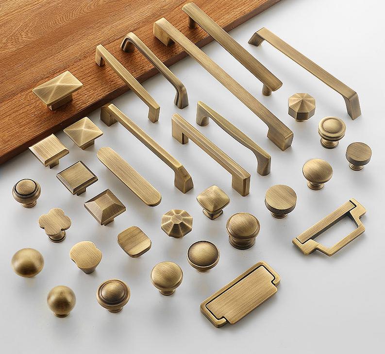 Matte Vintage Drawer Pulls Knobs Aged Solid Brass Modern Minimalist Kitchen Bedroom Cabinet Handles Contemporary Scandinavian Loft Interiors