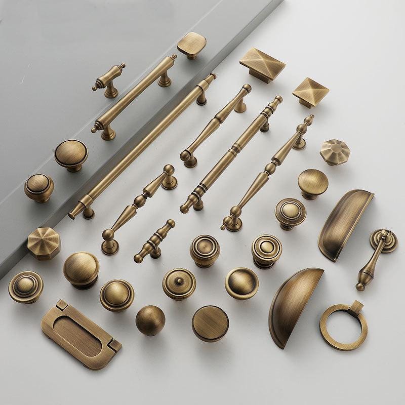 Aged Solid Brass Drawer Pulls Knobs Bin Cups Antique Bronze Cabinet Handles Vintage Style Classic Rustic Colonial Furniture Patina Finish