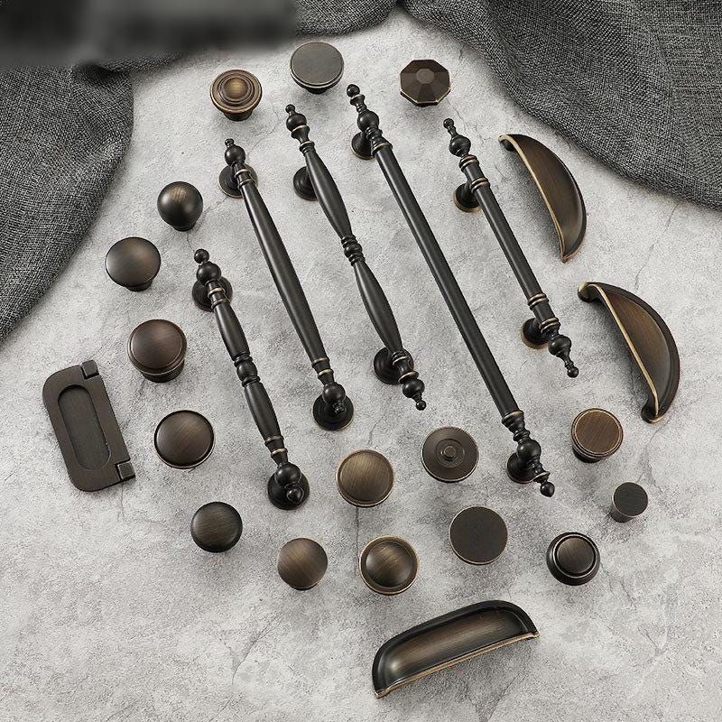 Aged Solid Brass Cabinet Bin Cups Pulls Knobs Vintage Style Antique Bronze Handles Kitchen Drawer Classic Colonial Design Patina Finish