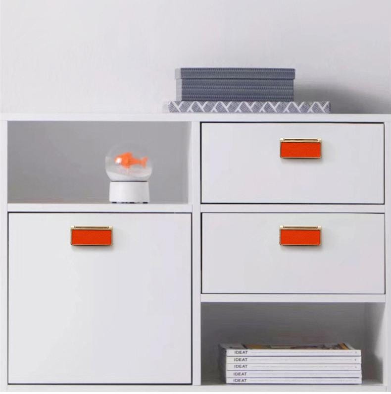 Modern Minimalist Leather & Metal Cabinet Drawer Pulls Gold Geometric Scandinavian Style Knobs Handles Drawers Doors Cupboard Dresser