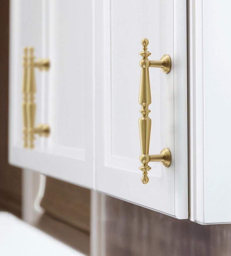Mid-Century Vintage Drawer Bin Cup Pulls Knobs Solid Brass Classic Industrial Style Gold Cabinet Handles Kitchen Dresser Wardrobe Renovation