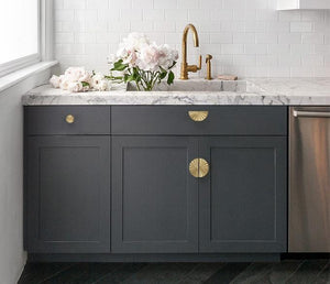 Solid Brass Geometric Cabinet Pulls & Knobs - Black Finish Hardware - Gold 30mm / 1pc