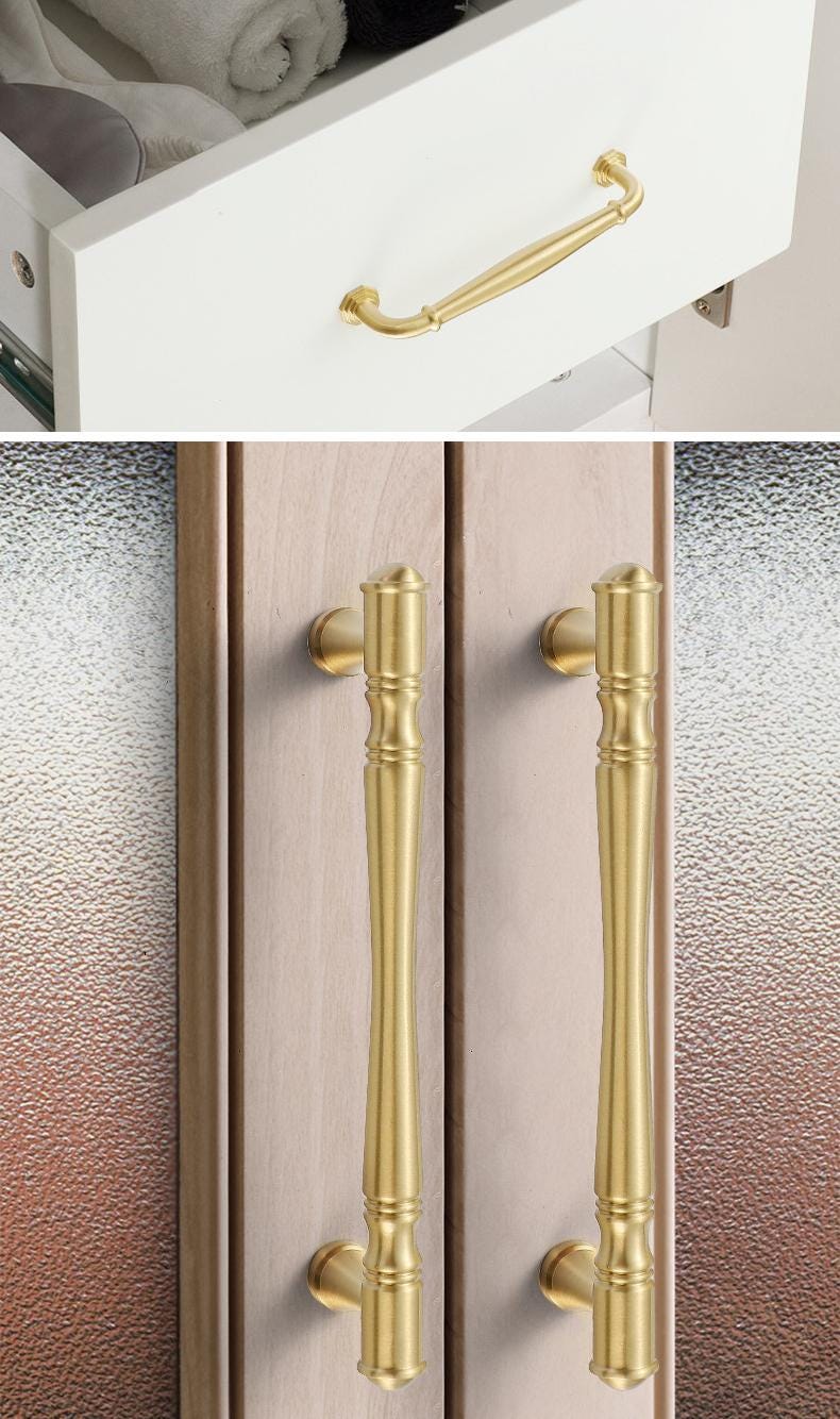 Matte Gold Cabinet Knobs & Pulls Solid Brass Modern Neo-Classic Handles Kitchen Cupboard Dresser Wardrobe Closet Bathroom Luxury Home Decor