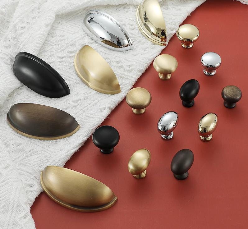 Cup Bin Drawer Pulls & Knobs Black Chrome Solid Brass Modern Minimalist Classic Industrial Kitchen Cabinet Handles Dresser Furniture Upgrade