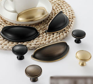 Solid Brass Round Cabinet Cup Pulls - Brushed Gold Finish Hardware - #2 Black / 1pc