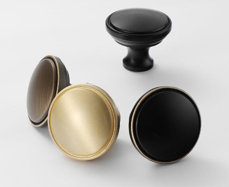 Aged Solid Brass Cup Bin Pulls Round Knobs Vintage Retro Farmhouse Antique Bronze Black Brushed Gold Handles Kitchen Cabinet Dresser Drawers