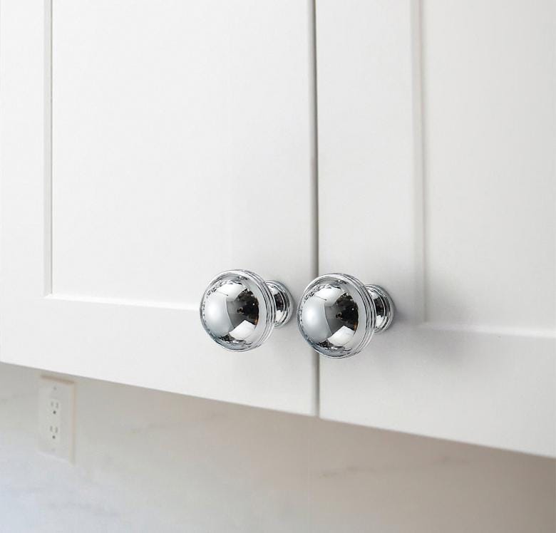 Chrome Solid Brass Cabinet Knobs Polished Silver Drawer Pulls Modern Minimalist High-Tech Interiors Round Knobs Kitchen Dresser