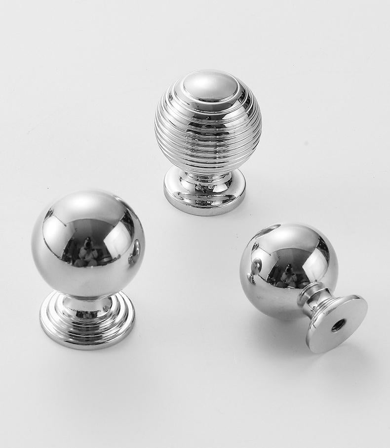 Chrome Solid Brass Cabinet Knobs Polished Silver Drawer Pulls Modern Minimalist High-Tech Interiors Round Knobs Kitchen Dresser