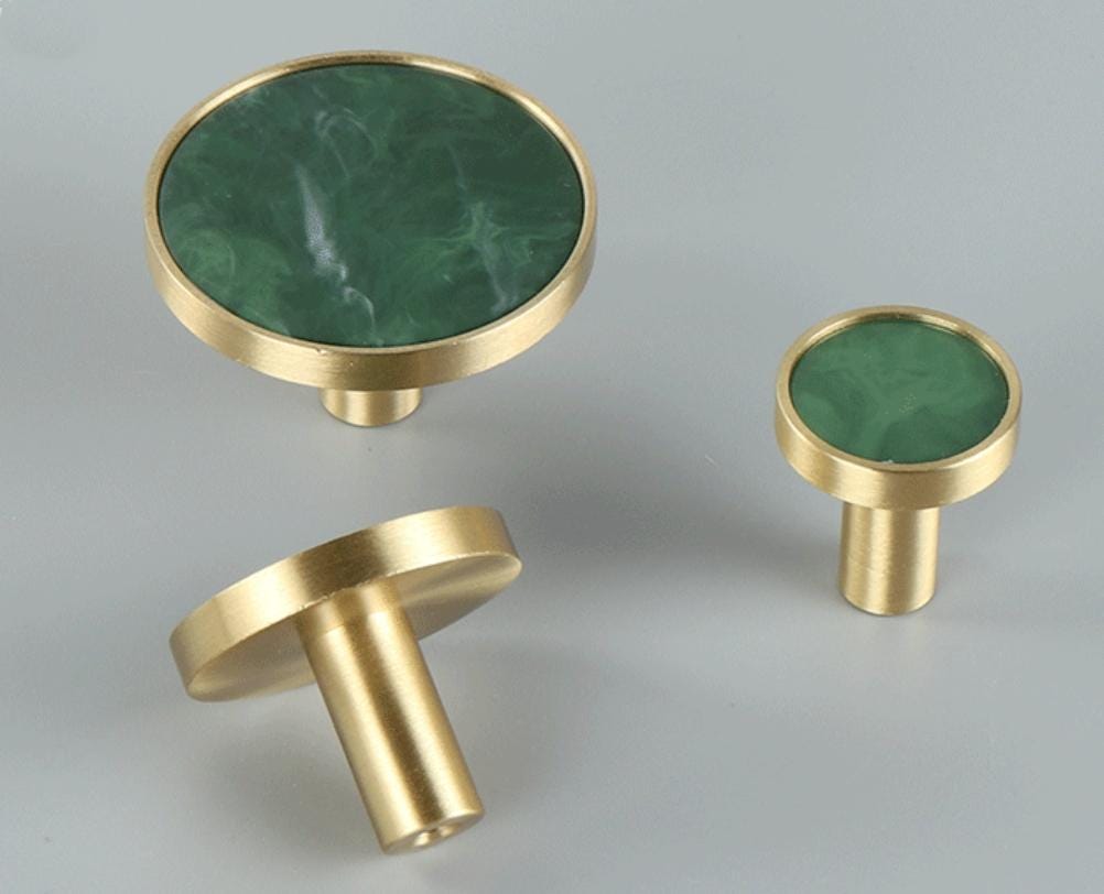 Luxury Modern Resin Cabinet Solid Brass Knobs Marble Terrazzo Glitter Inlays Gold Round Pulls Drawers Furniture Doors