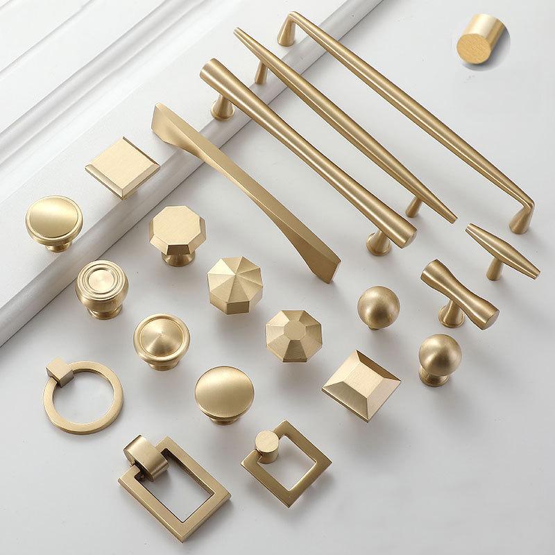 Matte Gold Solid Brass Cabinet Handles Knobs Set Modern Minimalist Scandinavian Drawer Pulls Kitchen Dresser Bathroom Furniture Makeover