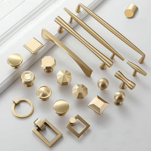 Solid Brass Geometric Cabinet Pulls & Knobs - Matte Gold Finish - #10 / 1pc