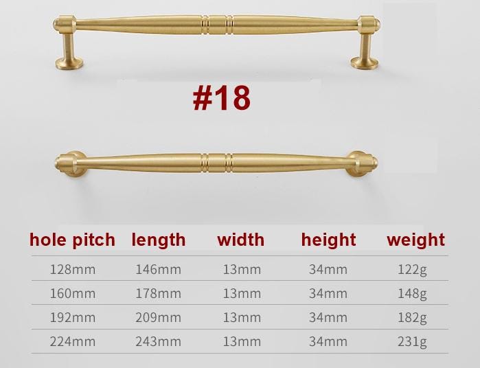 Solid Brass Fluted Cabinet Pulls & Knobs - Brushed Gold Finish - #3 - 32mm / 1pc