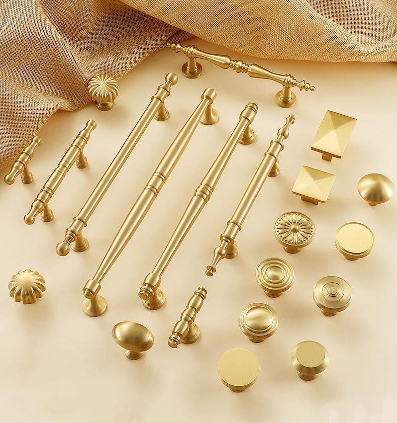 Brushed Gold Cabinet Knobs Pulls Solid Brass Classic Neo-Classical Drawer Handles Kitchen Cupboard Closet Dresser Elegant Home Interiors