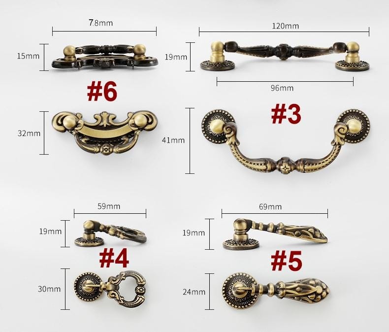 Vintage Baroque Solid Brass Cabinet Pulls Antique Gold Bronze Drop Handles Ornate Rosette Design Classic Retro Furniture