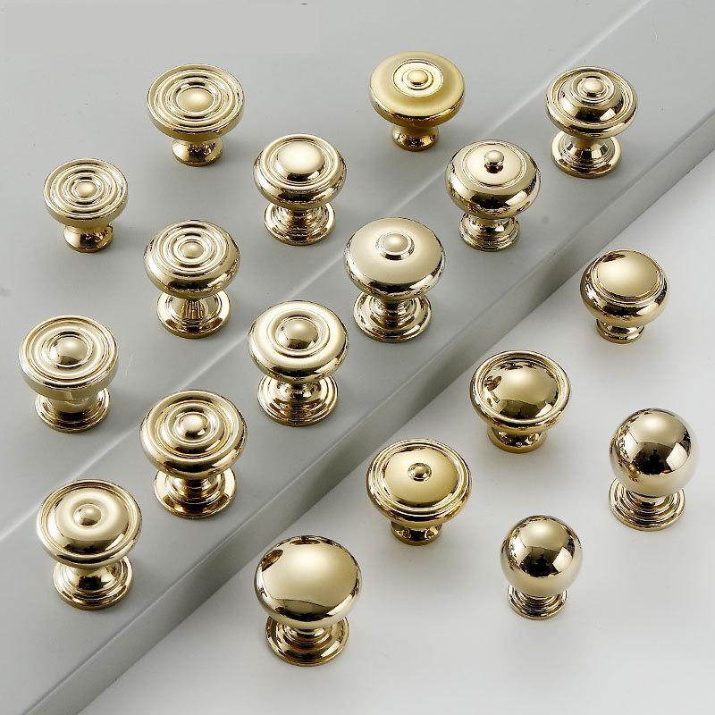 Modern Polished Gold Solid Brass Cabinet Knobs Luxury Drawer Pulls Smooth Round Design Kitchens Dressers Wardrobe Furniture