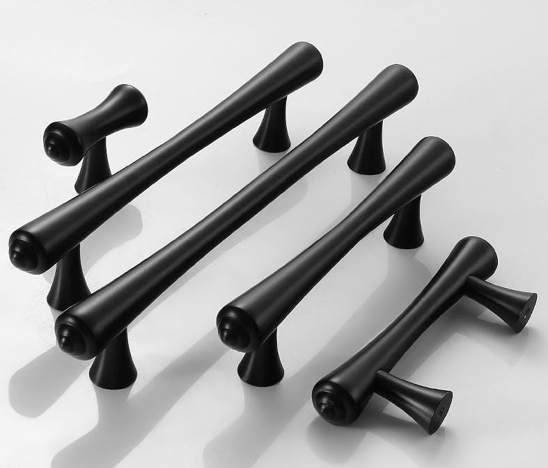 Modern Matte Black Cabinet Handles Knobs Set Minimalist Solid Brass Drawer Pulls for Kitchen Bedroom Wardrobe Furniture Renovation Projects