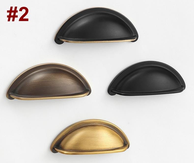 Vintage Rustic Modern Cup Drawer Pulls Knobs Set Half Moon Kitchen Cabinet Handles Black Chrome Gold Solid Brass Dresser Cupboards Furniture