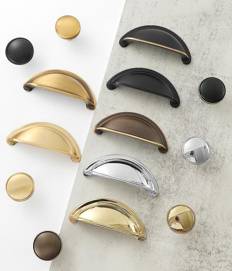 Vintage Rustic Modern Cup Drawer Pulls Knobs Set Half Moon Kitchen Cabinet Handles Black Chrome Gold Solid Brass Dresser Cupboards Furniture