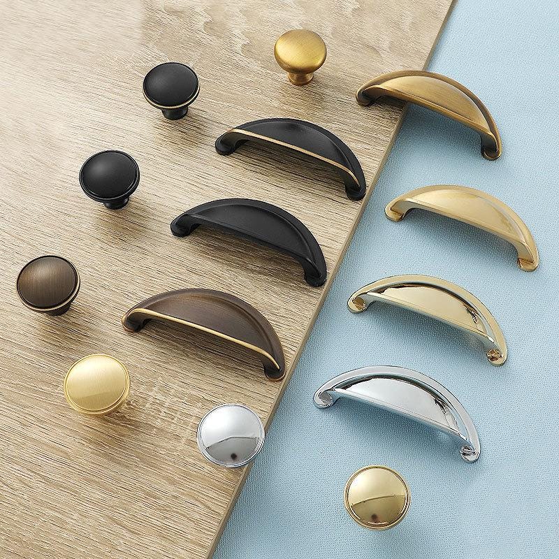 Vintage Rustic Modern Cup Drawer Pulls Knobs Set Half Moon Kitchen Cabinet Handles Black Chrome Gold Solid Brass Dresser Cupboards Furniture