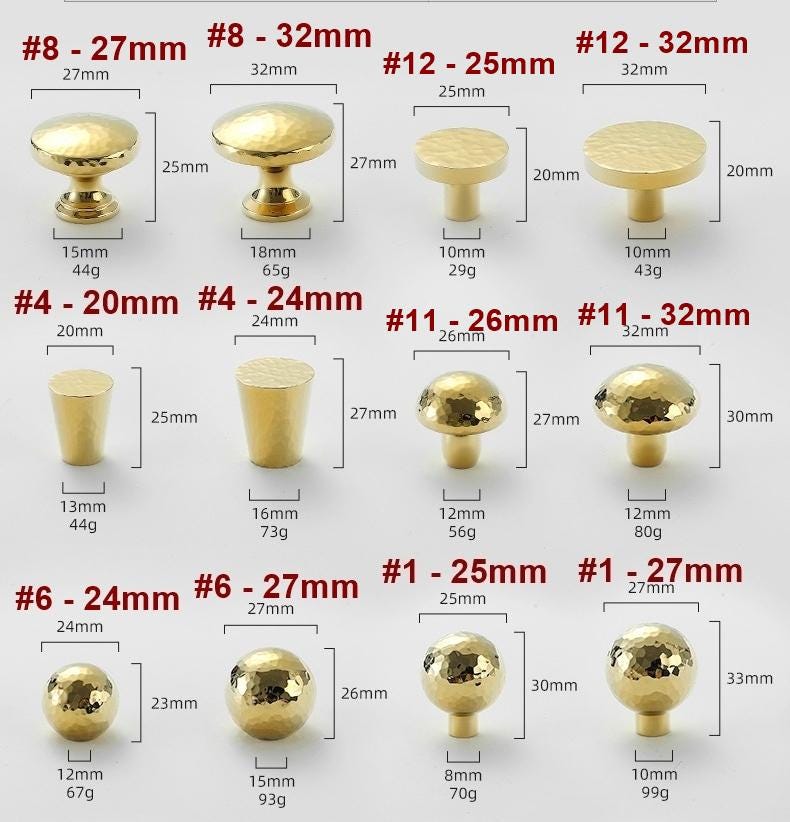 Gold Hammered Solid Brass Cabinet Knobs Modern Geometric Drawer Pulls Kitchen Closet Dresser Textured Brass Finish