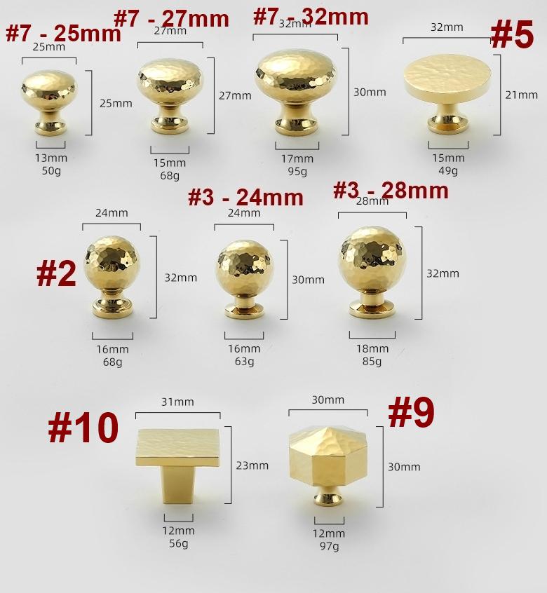 Gold Hammered Solid Brass Cabinet Knobs Modern Geometric Drawer Pulls Kitchen Closet Dresser Textured Brass Finish