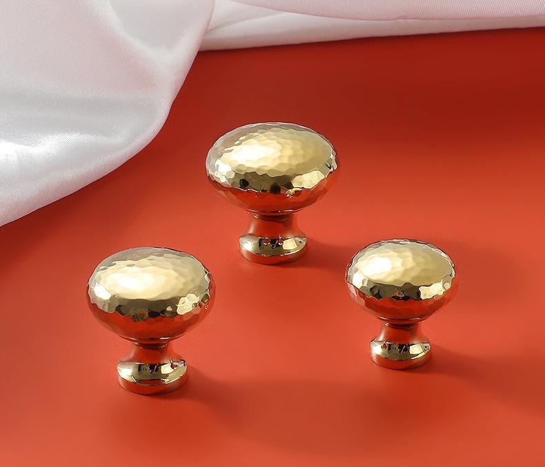Gold Hammered Solid Brass Cabinet Knobs Modern Geometric Drawer Pulls Kitchen Closet Dresser Textured Brass Finish