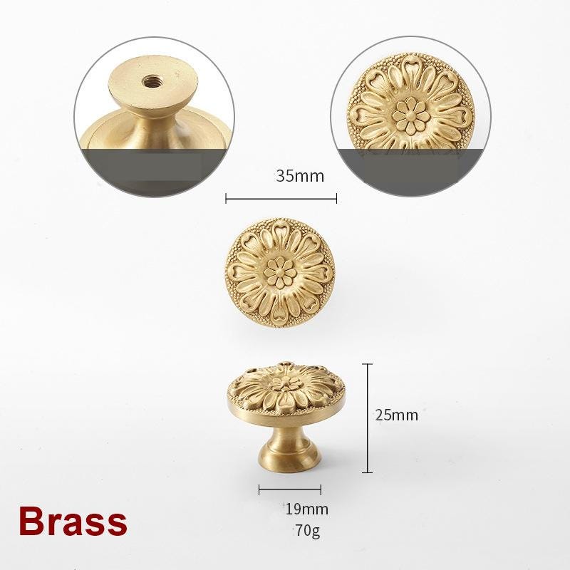 Floral Solid Brass Cabinet Knobs Vintage Flower Drawer Pulls Antique Brass Silver Decorative Handles Dresser Wardrobe Closet