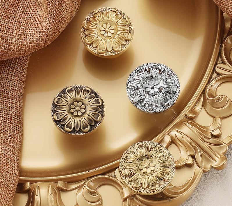 Floral Solid Brass Cabinet Knobs Vintage Flower Drawer Pulls Antique Brass Silver Decorative Handles Dresser Wardrobe Closet