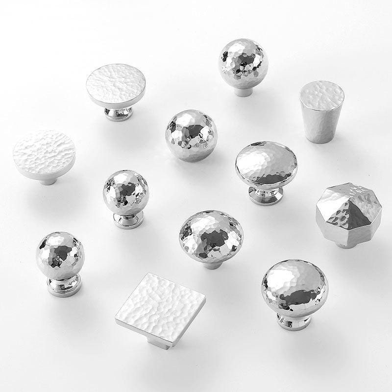 Hammered Chrome Solid Brass Cabinet Knobs Modern Industrial Style Drawer Pulls Kitchen Cabinets Dresser Wardrobe Furniture