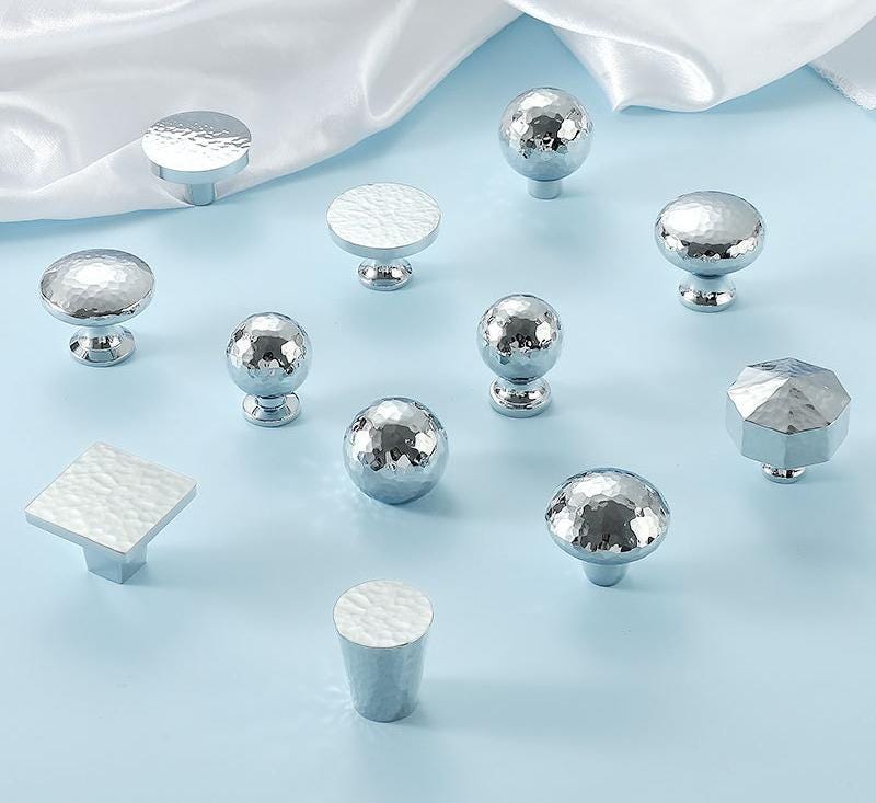 Hammered Chrome Solid Brass Cabinet Knobs Modern Industrial Style Drawer Pulls Kitchen Cabinets Dresser Wardrobe Furniture