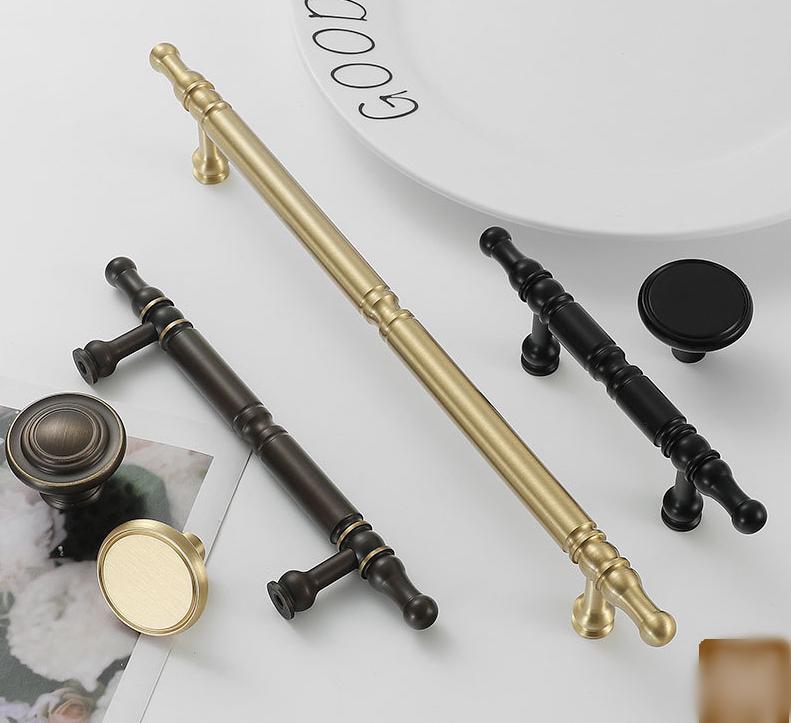 Solid Brass Vintage Cabinet Pulls & Knobs - Black Finish Hardware - #2 Brass / 1pc